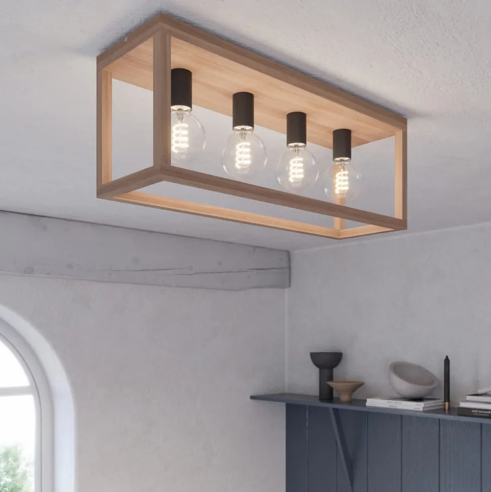 Envostar Rowan plafondlamp, eiken, hoekig, 4-lamps