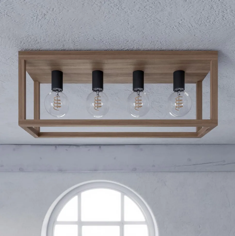Envostar Rowan plafondlamp, eiken, hoekig, 4-lamps