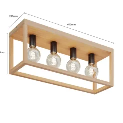 Envostar Rowan plafondlamp, eiken, hoekig, 4-lamps