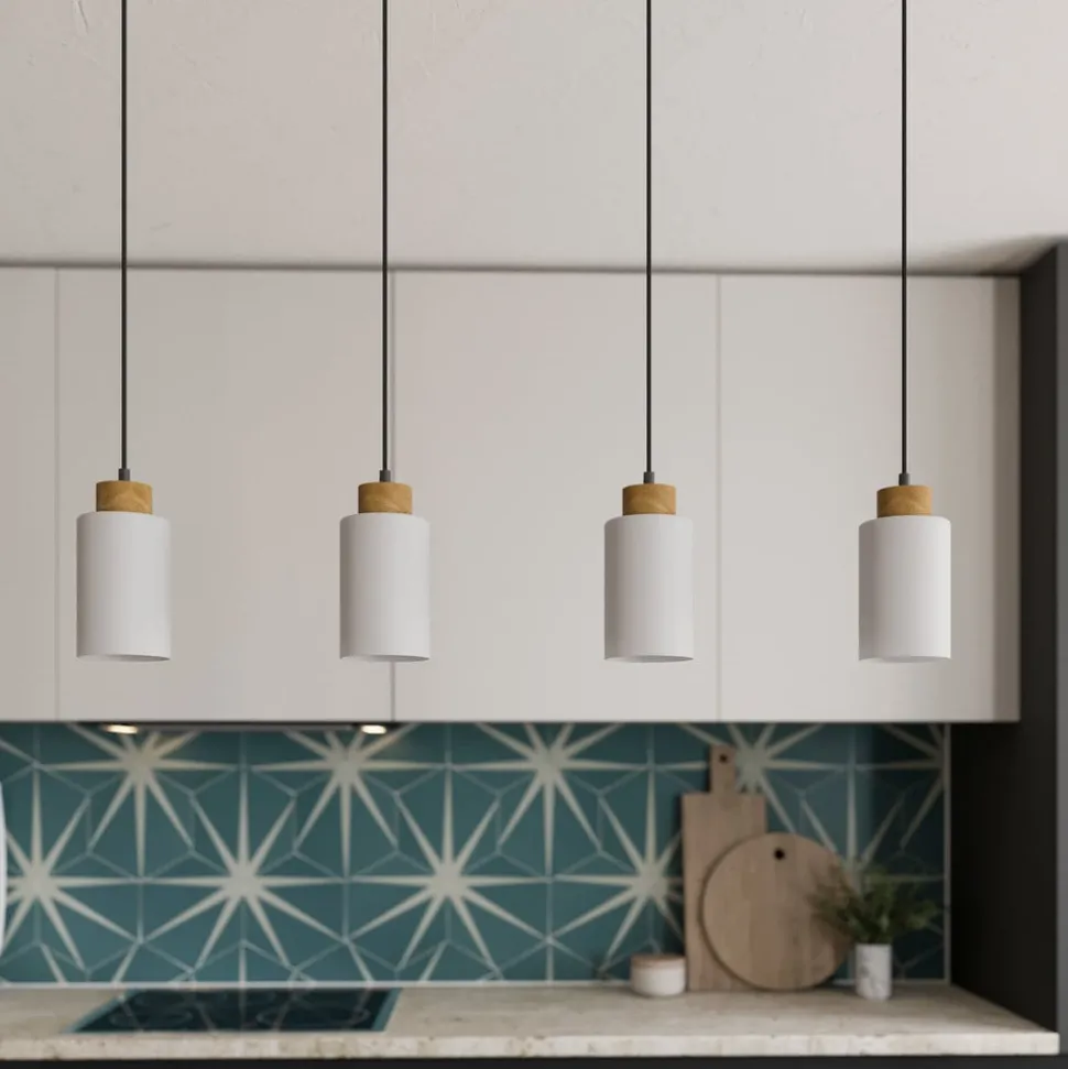 Envostar Talia hanglamp, eiken/wit, 4-lamps