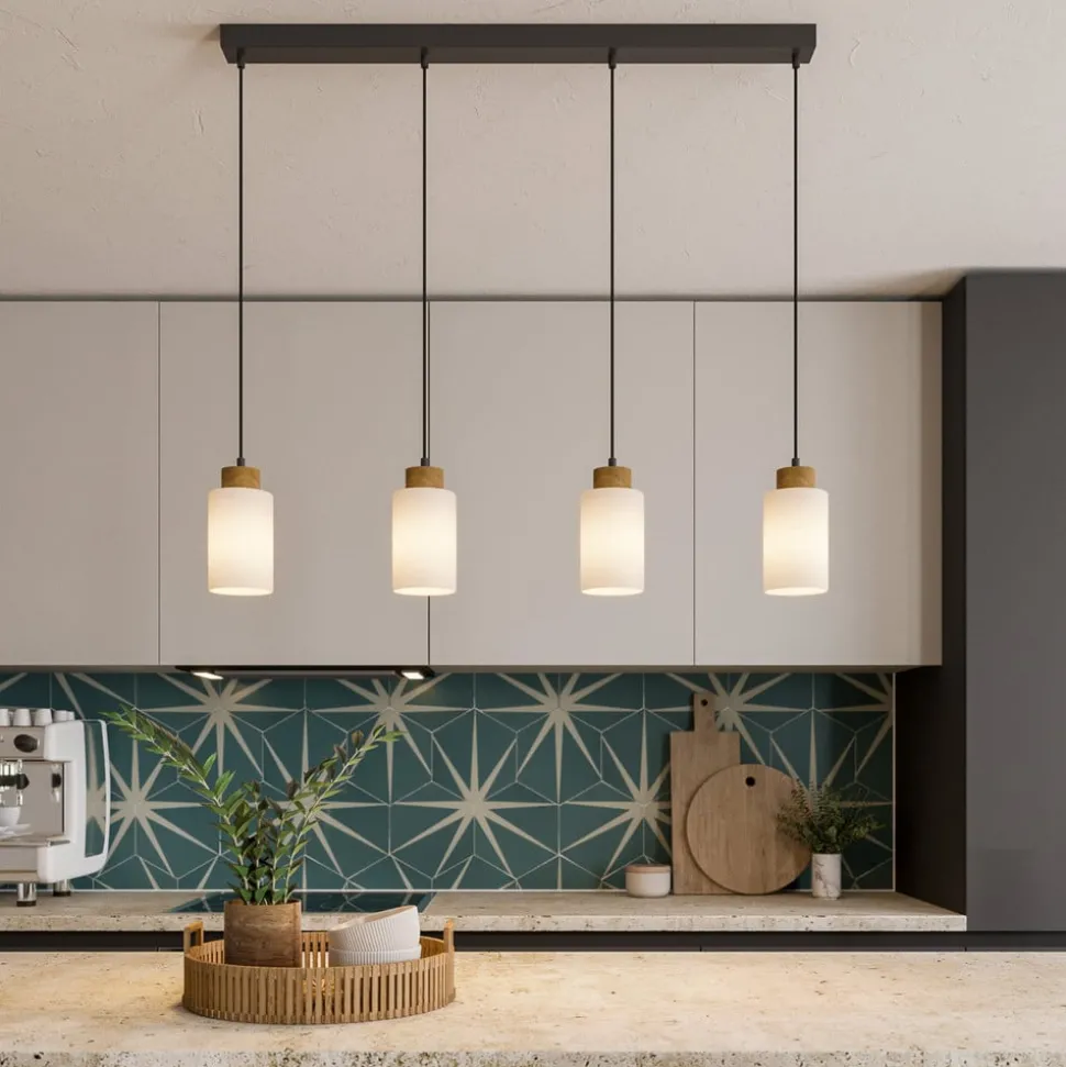 Envostar Talia hanglamp, eiken/wit, 4-lamps