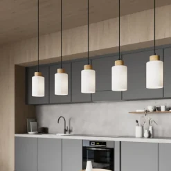 Envostar Talia hanglamp, eiken/wit, 5-lamps