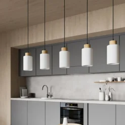 Envostar Talia hanglamp, eiken/wit, 5-lamps