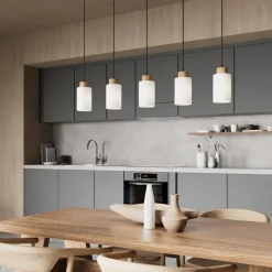 Envostar Talia hanglamp, eiken/wit, 5-lamps