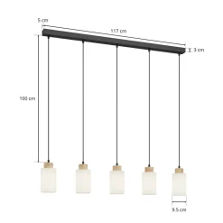 Envostar Talia hanglamp, eiken/wit, 5-lamps