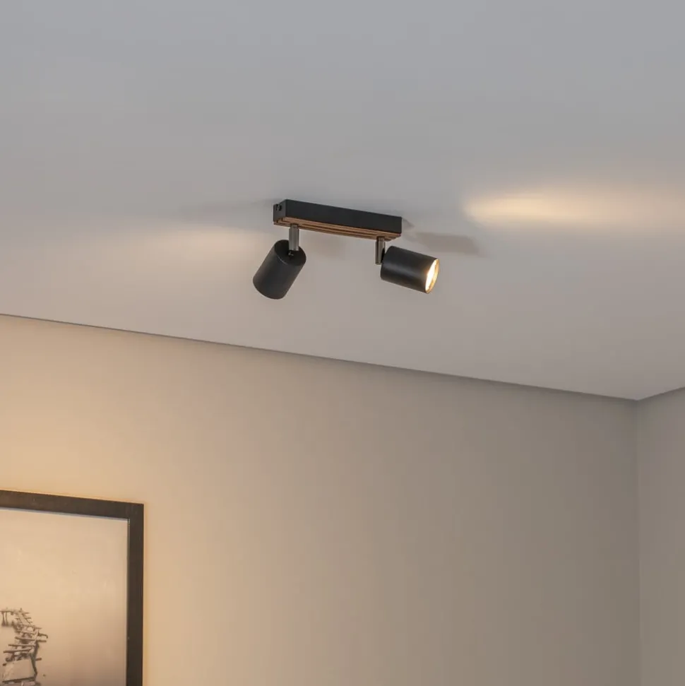 Envostar Tino plafondspot 2-lamps zwart/hout