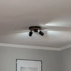 Envostar Tino plafondspot 3-lamps rond zwart/hout