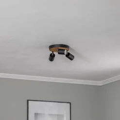 Envostar Tino plafondspot 3-lamps rond zwart/hout