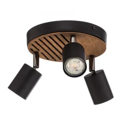 Envostar Tino plafondspot 3-lamps rond zwart/hout