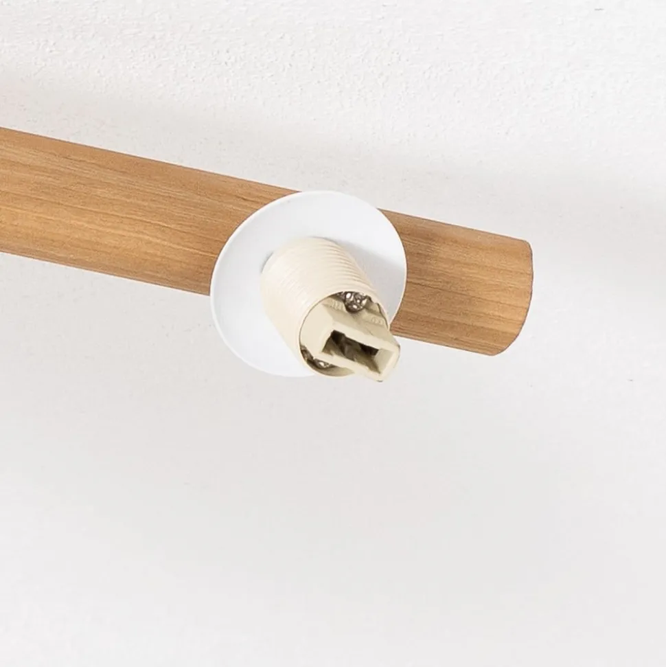 Estera plafondlamp, opaal glas, hout, 3-lamps