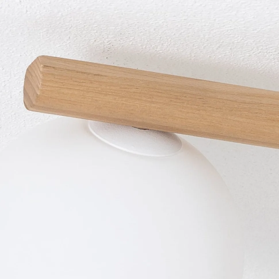 Estera plafondlamp, opaal glas, hout, 3-lamps