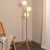 Estera vloerlamp, opaalglas, houten frame, 132 cm, 3-lamps