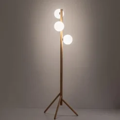 Estera vloerlamp, opaalglas, houten frame, 132 cm, 3-lamps