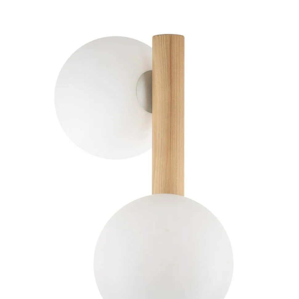 Estera vloerlamp, opaalglas, houten frame, 132 cm, 3-lamps