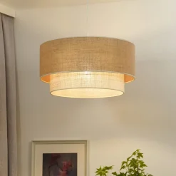 Euluna hanglamp Boho jute, naturelbruin/wit, Ø 45 cm