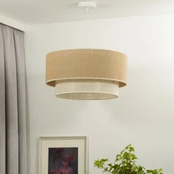 Euluna hanglamp Boho jute, naturelbruin/wit, Ø 45 cm