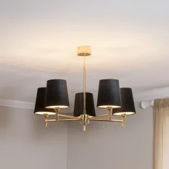 Euluna kroonluchter Nita, zwart/goud, 5-lamps