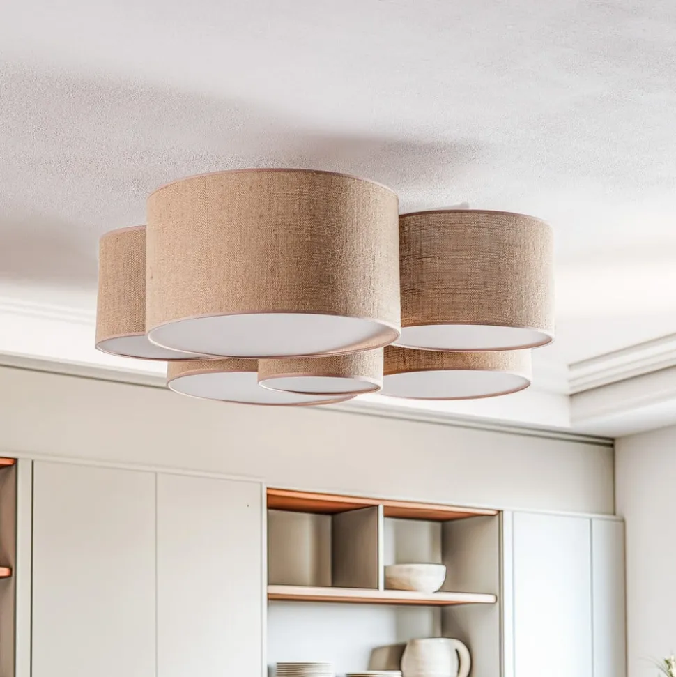 Euluna Lodge plafondlamp, 6-lamps, jute