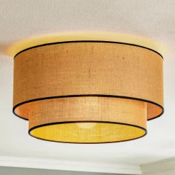 Euluna plafondlamp Boho jute & zwart, naturel/zwart, Ø45cm