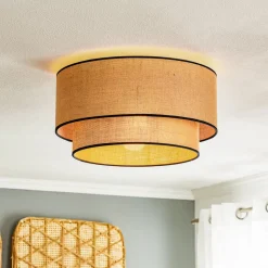 Euluna plafondlamp Boho jute & zwart, naturel/zwart, Ø45cm