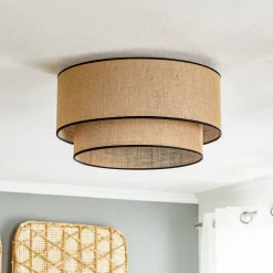 Euluna plafondlamp Boho jute & zwart, naturel/zwart, Ø45cm