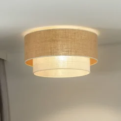 Euluna plafondlamp Boho jute, naturelbruin/wit, Ø 45 cm