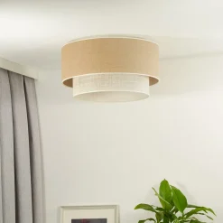 Euluna plafondlamp Boho jute, naturelbruin/wit, Ø 45 cm