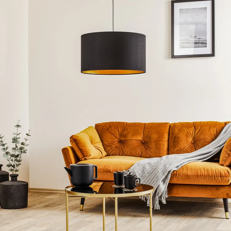 Euluna Roller hanglamp, zwart/goud, Ø 45 cm