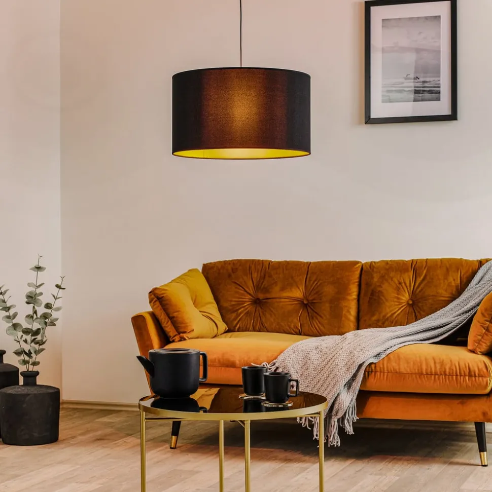 Euluna Roller hanglamp, zwart/goud, Ø 45 cm