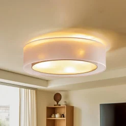 Euluna Tibu plafondlamp, textiel, Ø50cm, aardkleurig