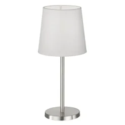 Eve tafellamp met stoffen kap, mat nikkel/wit
