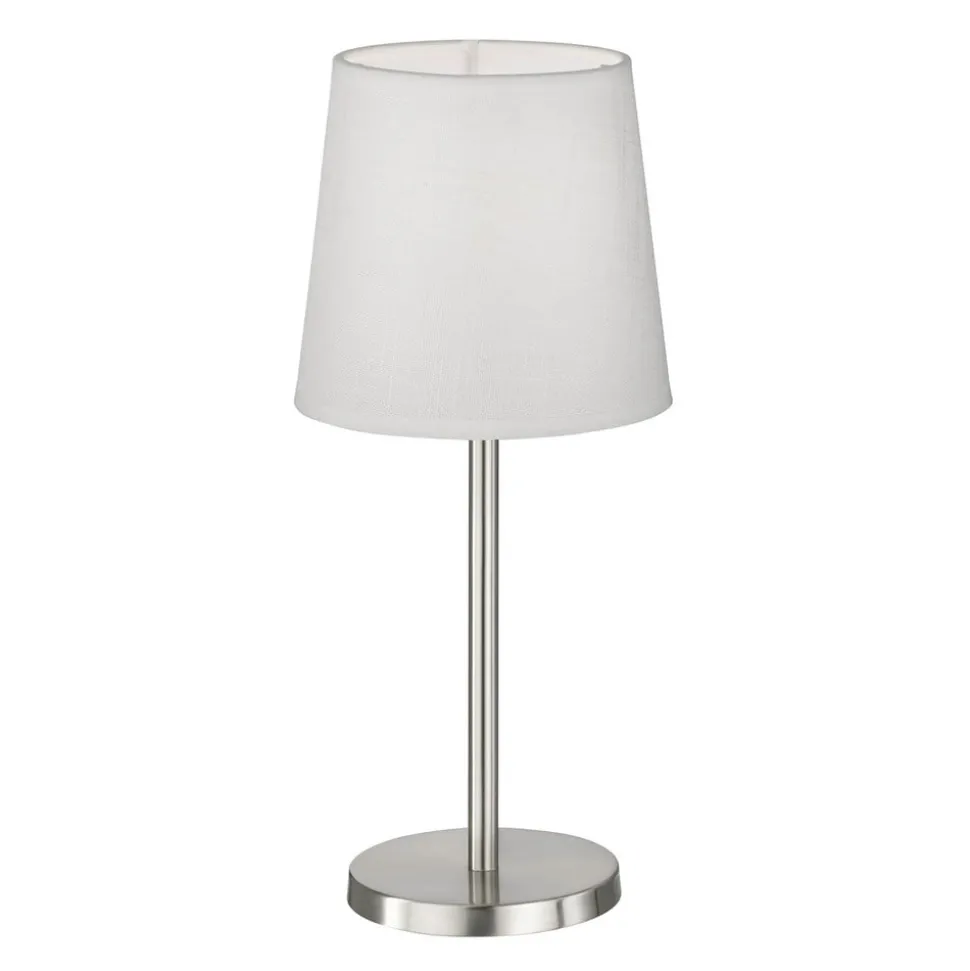 Eve tafellamp met stoffen kap, mat nikkel/wit