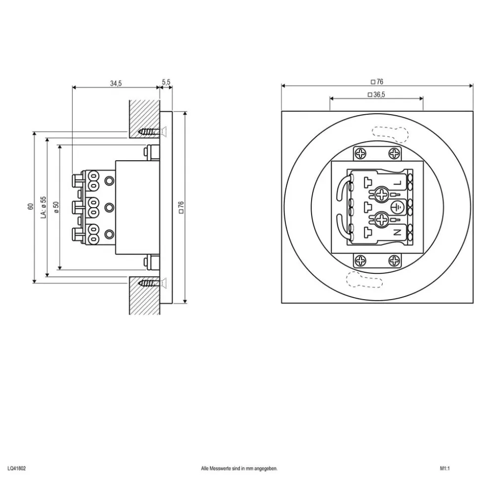 EVN LQ230 LED wand inbouwlamp direct RVS