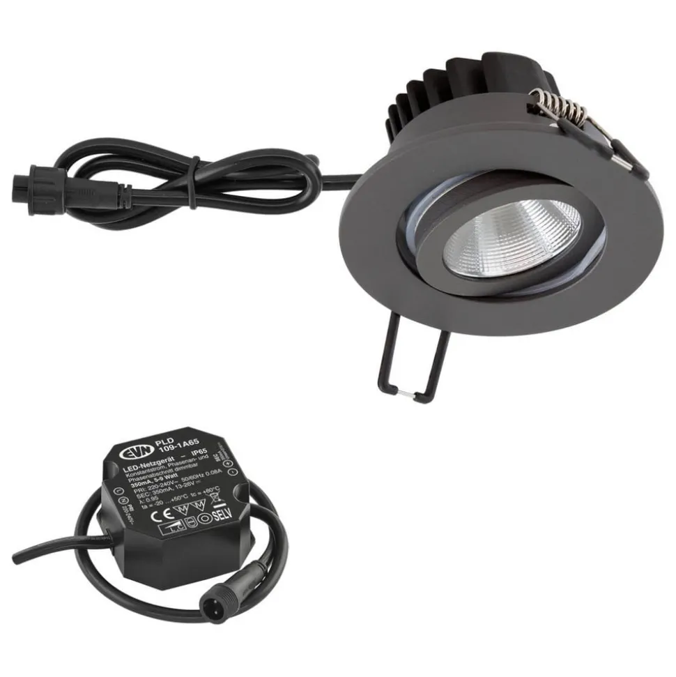 EVN PC65 inbouwlamp rond, 3000K antraciet