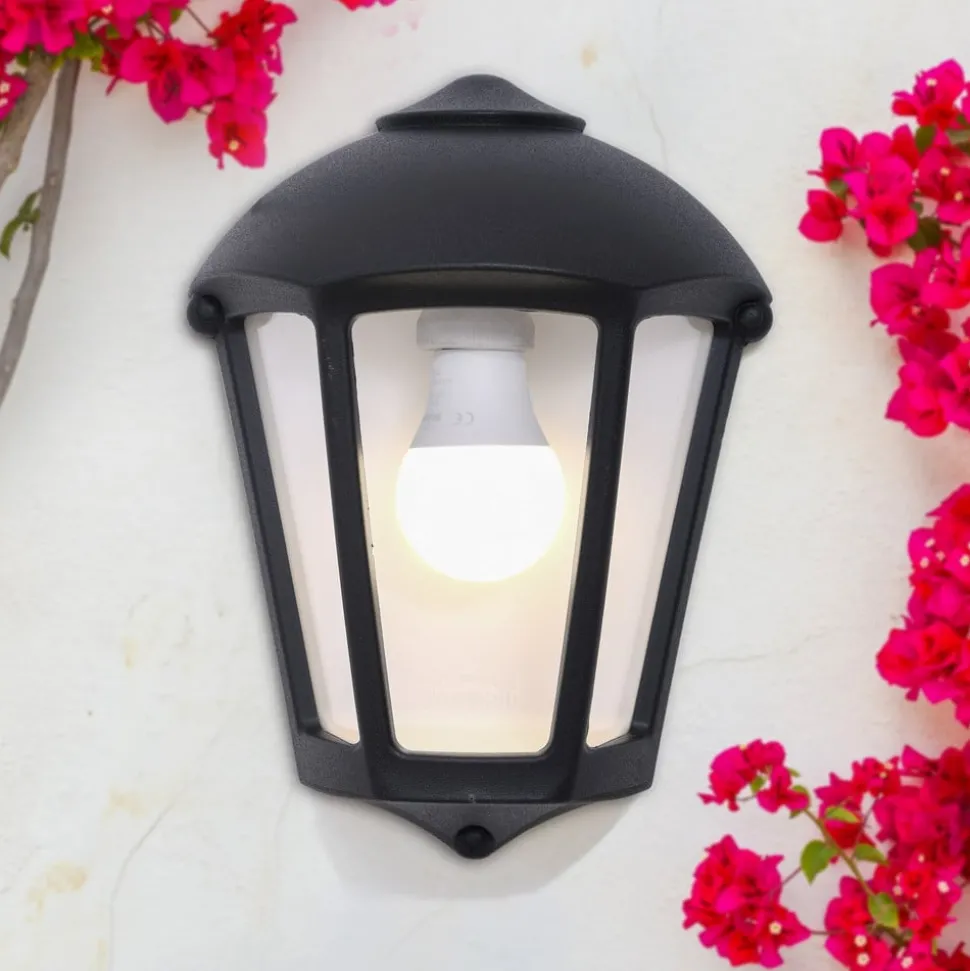 Fabio buitenwandlamp, zwart/helder, kunsthars, E27 CCT