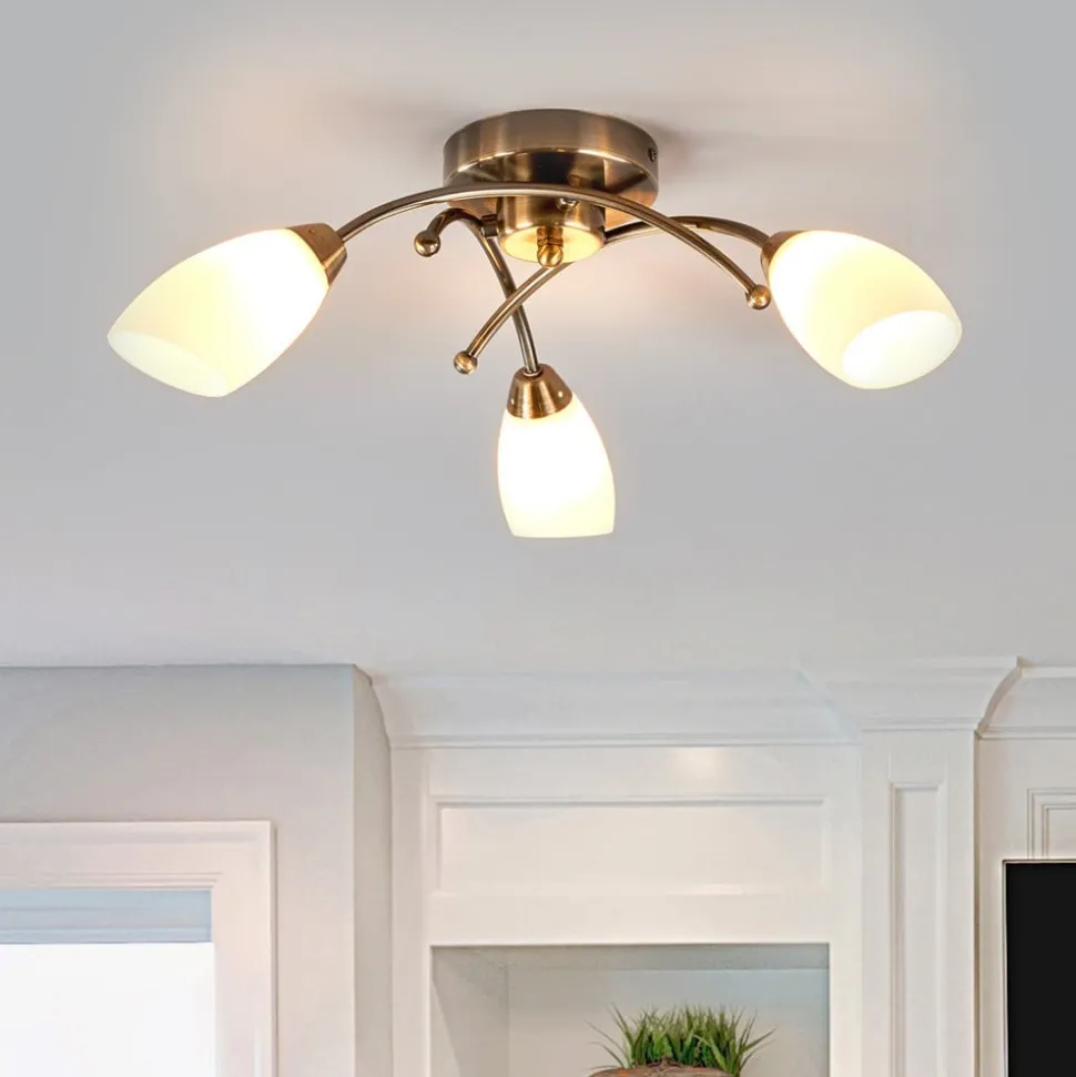 Fantastische plafondlamp OPERA, 3-li, antiek mess.