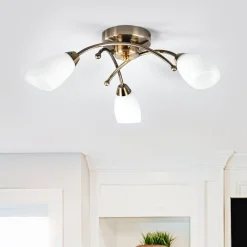 Fantastische plafondlamp OPERA, 3-li, antiek mess.