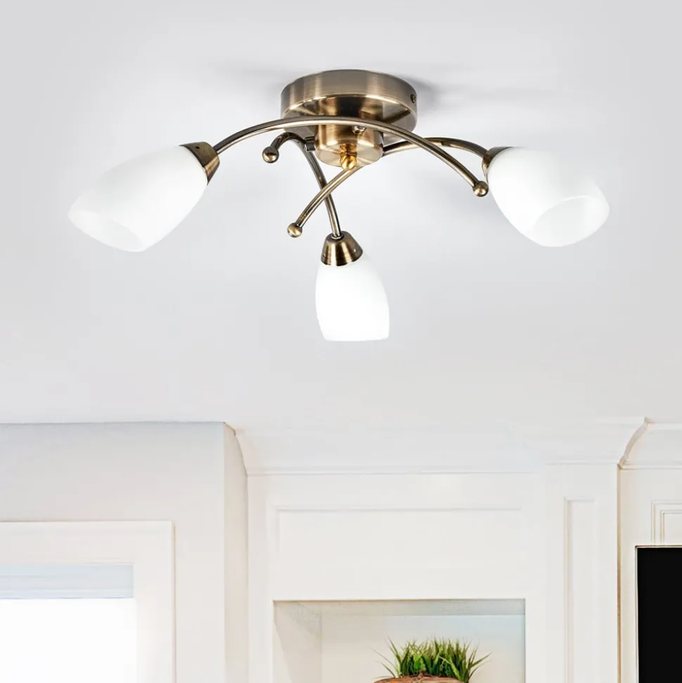 Fantastische plafondlamp OPERA, 3-li, antiek mess.