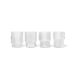 ferm LIVING Glas Ripple, helder, 200 ml, mondgeblazen, set van 4