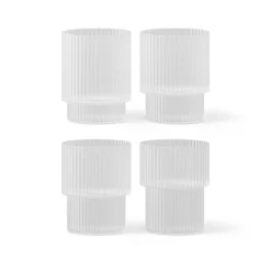 ferm LIVING Glas Ripple, wit, 200 ml, mondgeblazen, set van 4