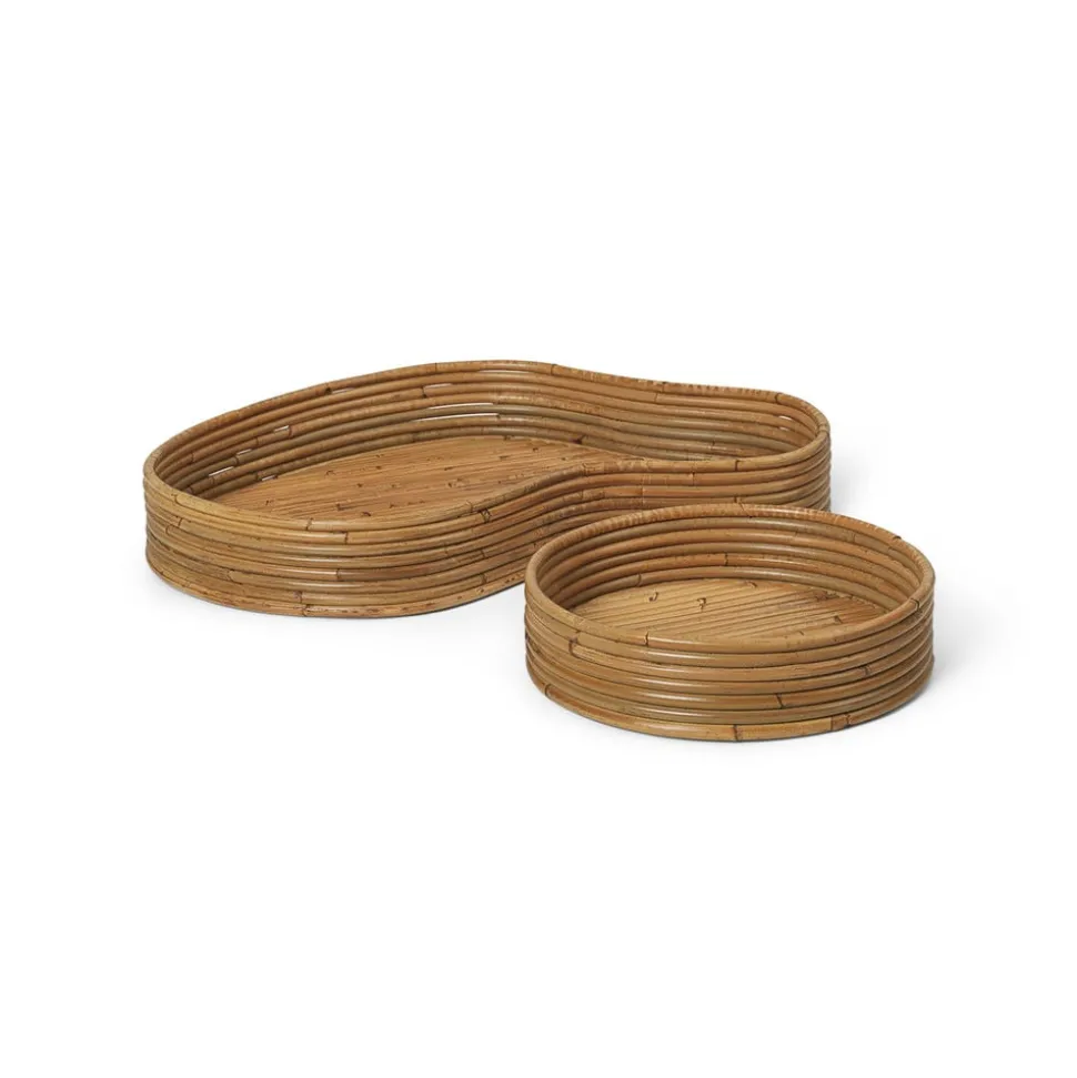 ferm LIVING Isola dienblad, rotan, handgemaakt, 2 stuks