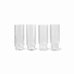 ferm LIVING longdrinkglas Ripple, helder, 300 ml, glas, set van 4