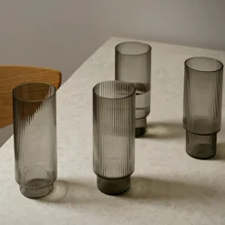 ferm LIVING longdrinkglas Ripple, grijs, 300 ml, glas, set van 4
