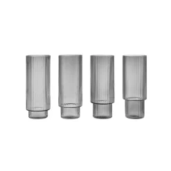 ferm LIVING longdrinkglas Ripple, grijs, 300 ml, glas, set van 4