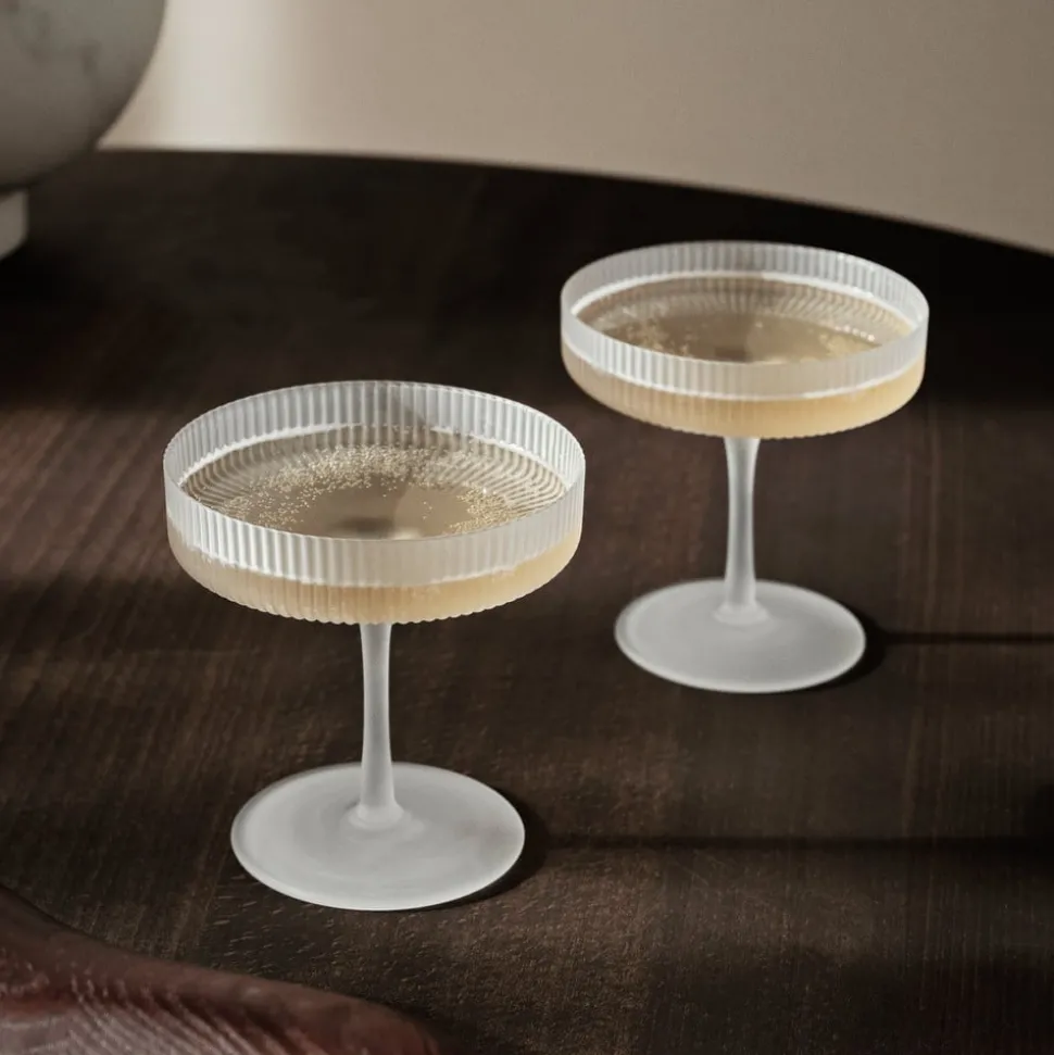 ferm LIVING Ripple champagnekom, wit, 150 ml, glas, set van 2