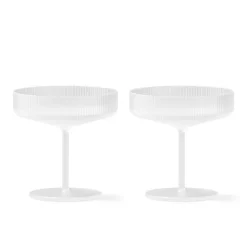 ferm LIVING Ripple champagnekom, wit, 150 ml, glas, set van 2