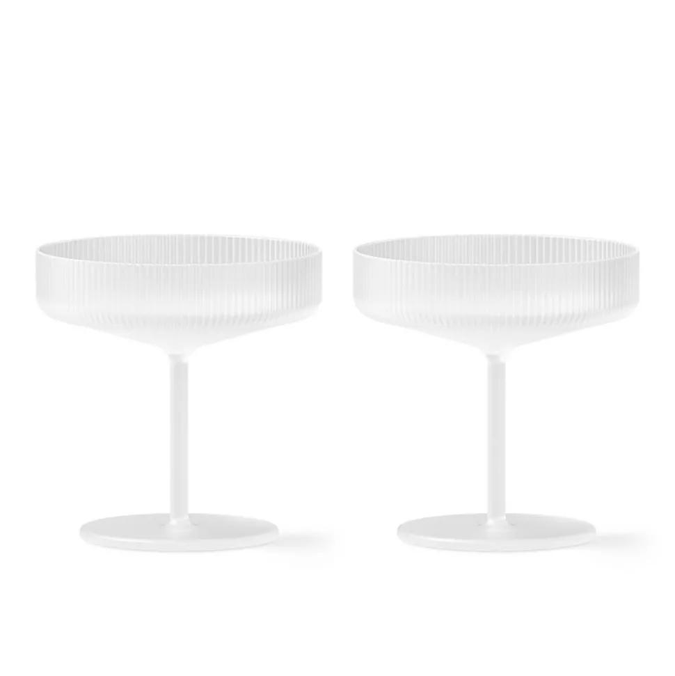 ferm LIVING Ripple champagnekom, wit, 150 ml, glas, set van 2