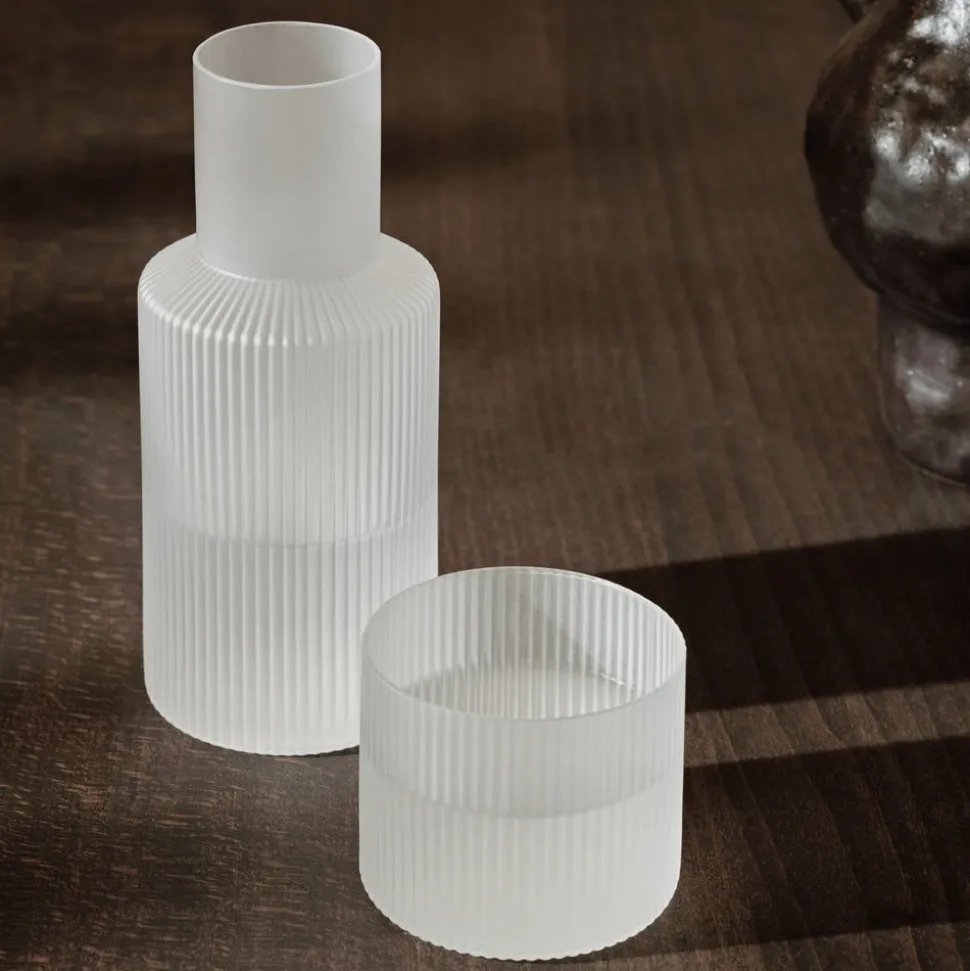 ferm LIVING Ripple Kleine karaf set, wit, glas, 2-delig