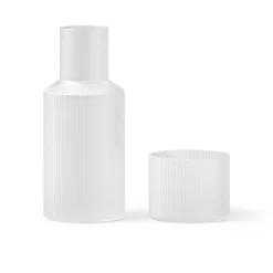 ferm LIVING Ripple Kleine karaf set, wit, glas, 2-delig