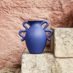 ferm LIVING Verso Tafelvaas, blauw, hoogte 27 cm, keramiek
